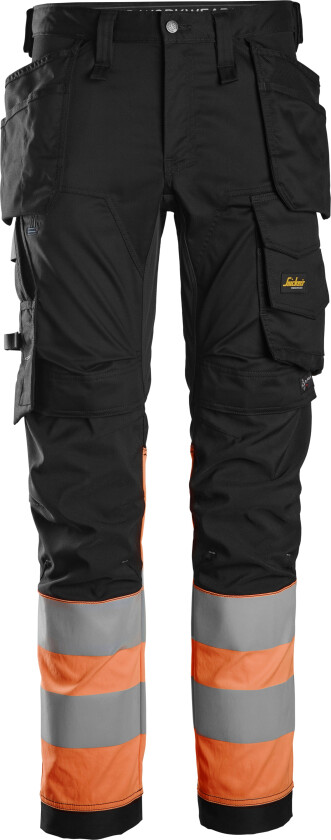High-vis stretchbukse med hylsterlommer, klasse 1