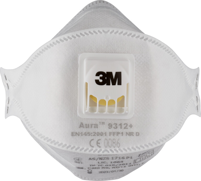 Bilde av 3m™ aura™ støvmaske til manuell sliping 9312+, ffp1, valved, 10/pk