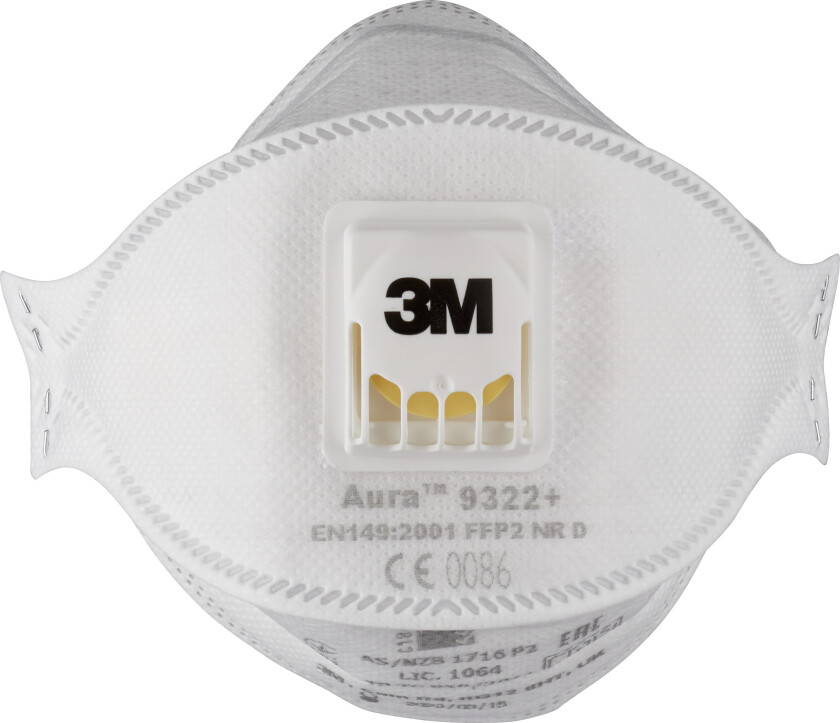 Bilde av 3m™ aura™ støvmaske til manuell sliping og maskinsliping 9322+, ffp2, ventiler, 10/pk