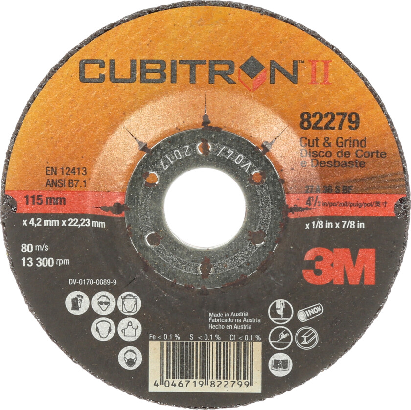 3m™ cubitron™ ii kombiskive (kappe- og slipeskive), t27, 115 mm x 4.2 mm x 22.2 mm