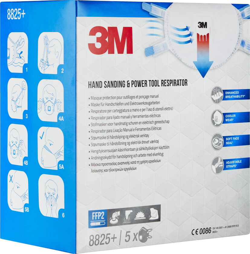 Bilde av 3m™ støvmaske til manuell sliping og maskinsliping 8825+, ffp2, ventilert, 5/pk