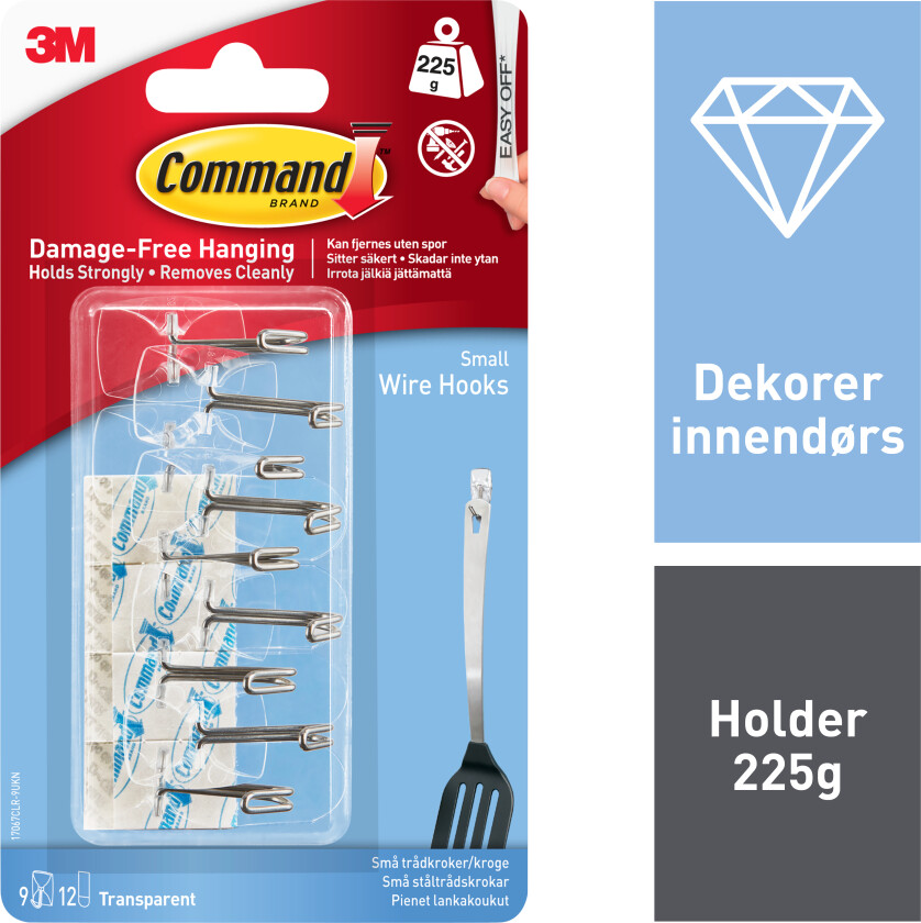Command™ små clear trådkroker med clear strips, value pack 17067clr-9