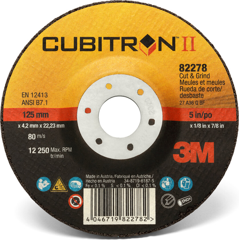 3m™ cubitron™ ii kombiskive (kappe- og slipeskive), t27, 150 mm x 4.2 mm x 22.2 mm