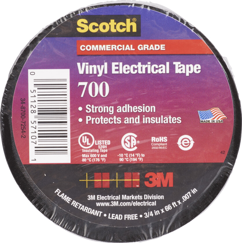 Bilde av Scotch® 700 vinyl isolasjons elektrotape 19 mm x 20 m svart