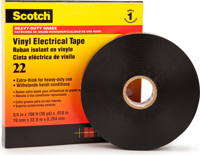 Scotch® 22 vinyl elektrotape kraftig 25 mm x 33 m svart