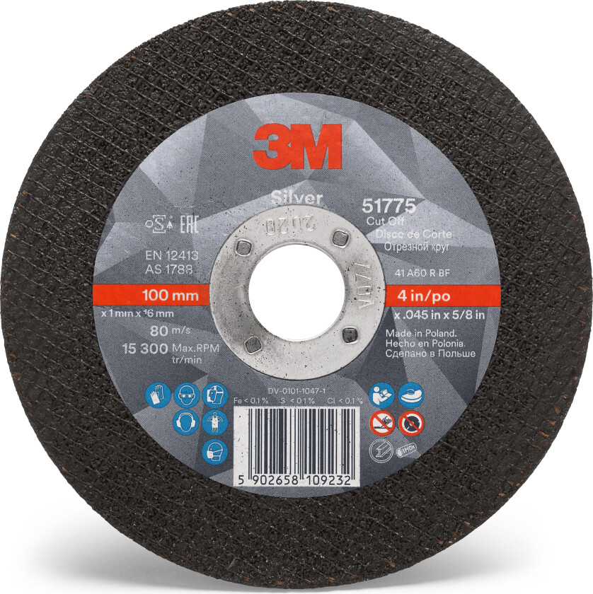 3m™ silver kappeskive, t41, 100 mm x 1 mm x 16 mm