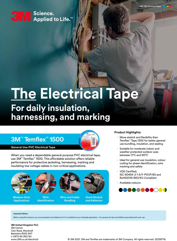 Bilde av 3m™ temflex™ 1500 vinyl elektrotape, transparent, 38 mm x 20 m x 0,15 mm