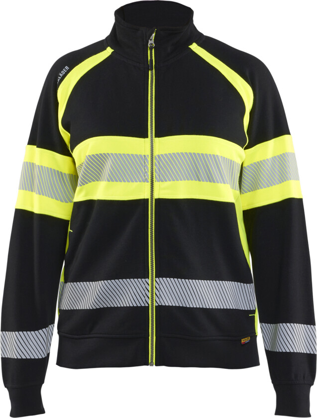 Hi-vis sweatshirt full-zip women svart/gul
