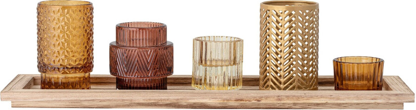 - Sanga Tray w/Votive - Brown - Set of 6 (82049508)