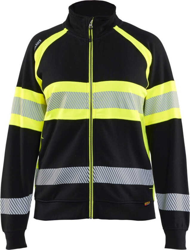 Hi-vis sweatshirt full-zip women svart/gul