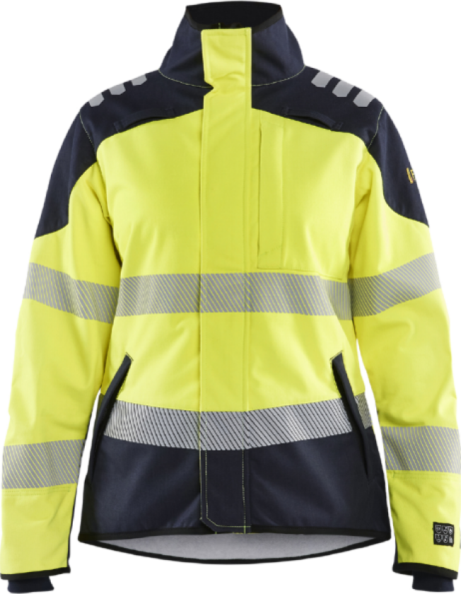 Softshelljakke – Flammehemmende, Vannavstøtende ( 811515515, Gul/Marine, Dame, 1 Stykk, størrelse- L)