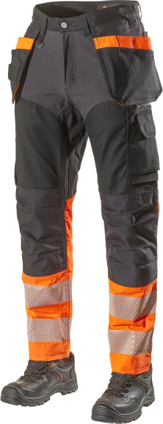 Arbeidsbukse – Hi-Vis, Slitesterk (800053306, Svart/Oransje, 1 Stykk, størrelse-52)