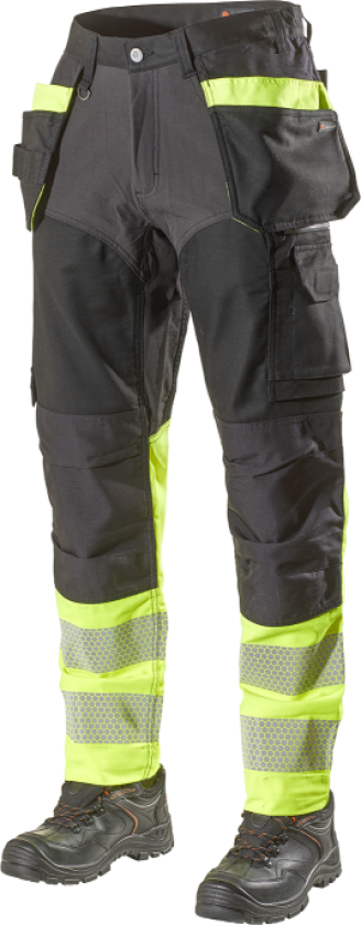 Arbeidsbukse – Hi-Vis, Slitesterk (800053295, Svart/Gul, 1 Stykk, størrelse-D96)