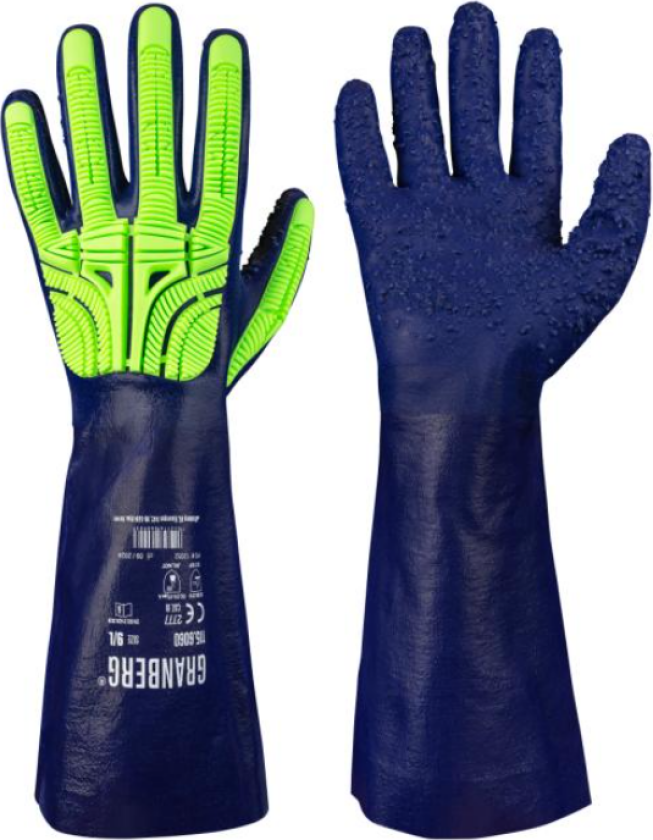 6060 Hansker – Kjemikaliebeskyttelse, Høy Slitestyrke (115.6060, Blå/grønn, 6 Par, størrelse-8)