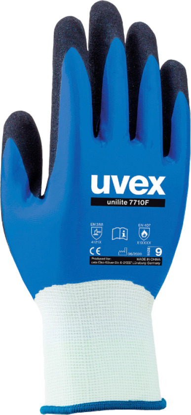 Unilite Hanske – Vanntett, Høy Slitestyrke (616080401, Blå/Hvit, 10 Par, størrelse-7)