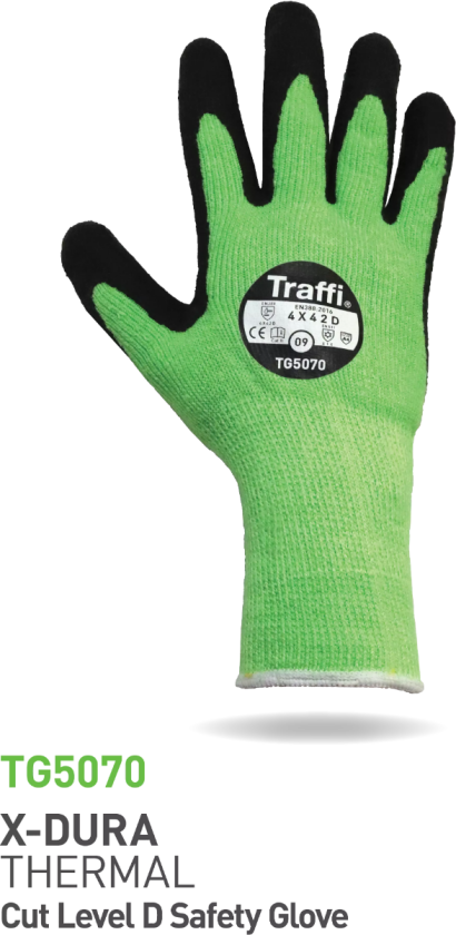 Cut D Thermal Latex Palm Dip Glove, Grønn/Svart, 10 Par, STR-TG5070-GRN-08, Størrelse 08