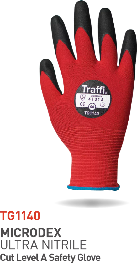 Cut A Microdex Nitrile Hanske, Rød/Svart, 10 Par, STR-TG1140-RED-09, Størrelse 09