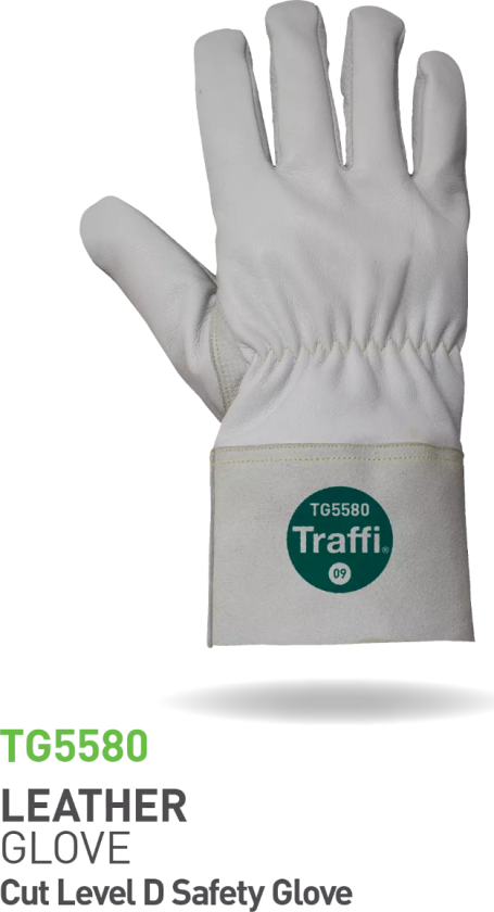 Cut D Premium Embossed Leather Glove, Grå, 10 Par, STR-TG5580-GYR-08, Størrelse 08