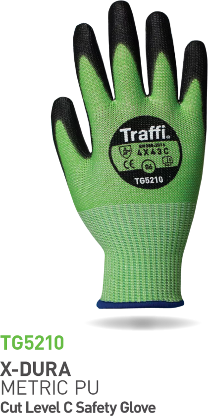 Cut C Metric X-Dura PU Hanske, Grønn/Svart, 10 Par, STR-TG5210-GRN-08, Størrelse 08