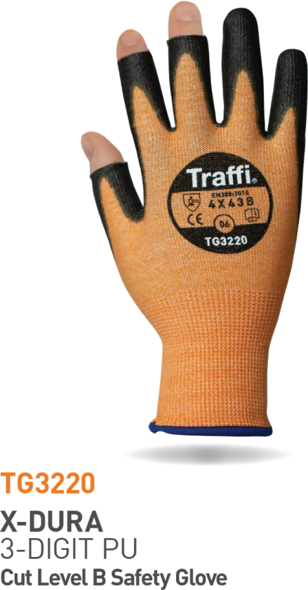 Cut B PU 3 Digit Hanske, Oransje/Svart, 10 Par, STR-TG3220-ORG-11, Størrelse 11