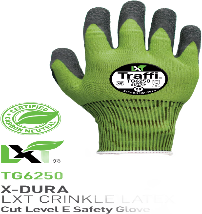 LXT Cut E Crinkle Latex Hanske, Grønn, 10 Par, STR-TG6250-GRN-06, Størrelse 06