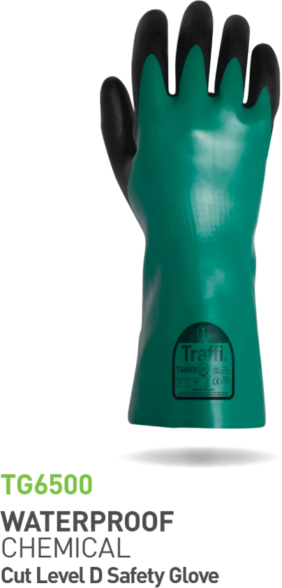 Cut D Nitrile Kjemisk Hanske, Grønn/Svart, 10 Par, STR-TG6500-GRN-11, Størrelse 11