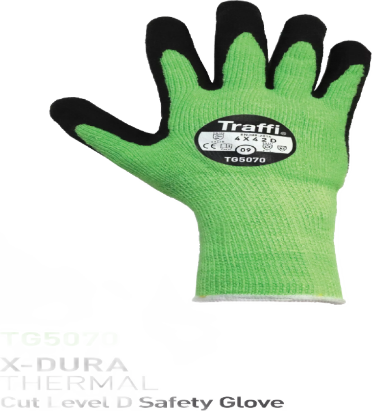Cut D Thermal Latex Palm Dip Glove, Grønn/Svart, 10 Par, STR-TG5070-GRN-06, Størrelse 06