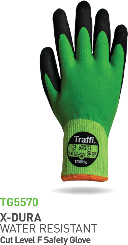 Cut F Thermal Waterproof Full Dip Latex Glove, Grønn/Svart, 10 Par, STR-TG5570-GRN-10, Størrelse 10