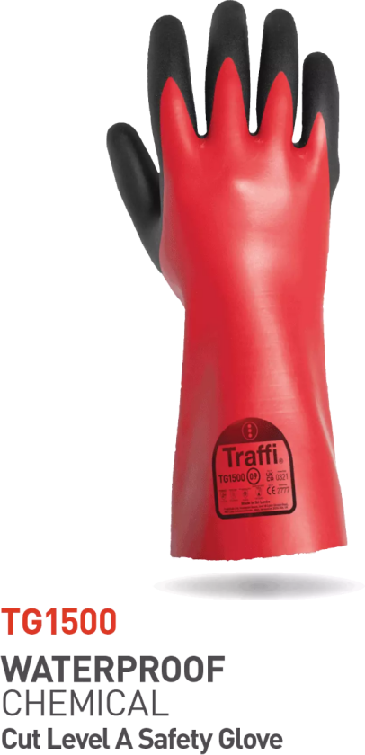 Cut A Nitrile Chemical Gauntlet, Rød/Svart, 10 Par, STR-TG1500-RED-10, Størrelse 10