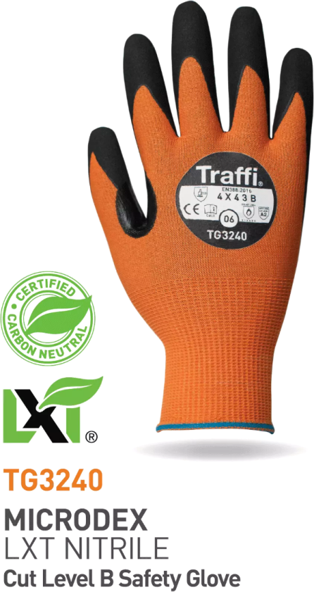 LXT Cut B MicroDex Nitrile Hanske, Oransje/Svart, 10 Par, STR-TG3240-ORG-11, Størrelse 11