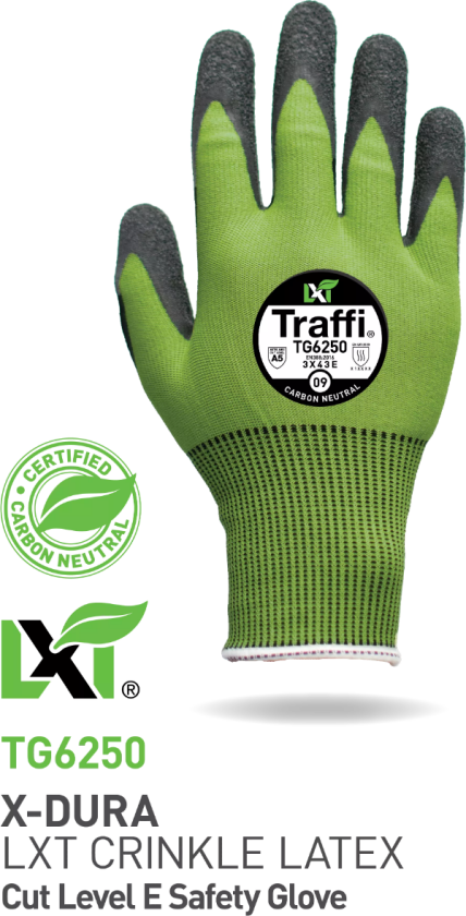 LXT Cut E Crinkle Latex Hanske, Grønn, 10 Par, STR-TG6250-GRN-07, Størrelse 07
