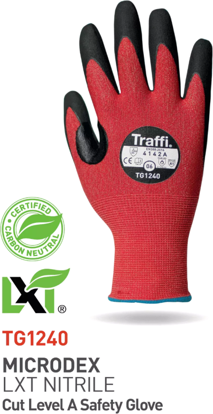 LXT Cut A MicroDex Nitrile Hanske, Rød/Svart, 10 Par, STR-TG1240-RED-11, Størrelse 11