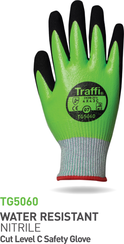 Cut C Vanntett Nitril Heldekkhanske, Grønn/Svart, 10 Par, STR-TG5060-GRN-11, Størrelse 11