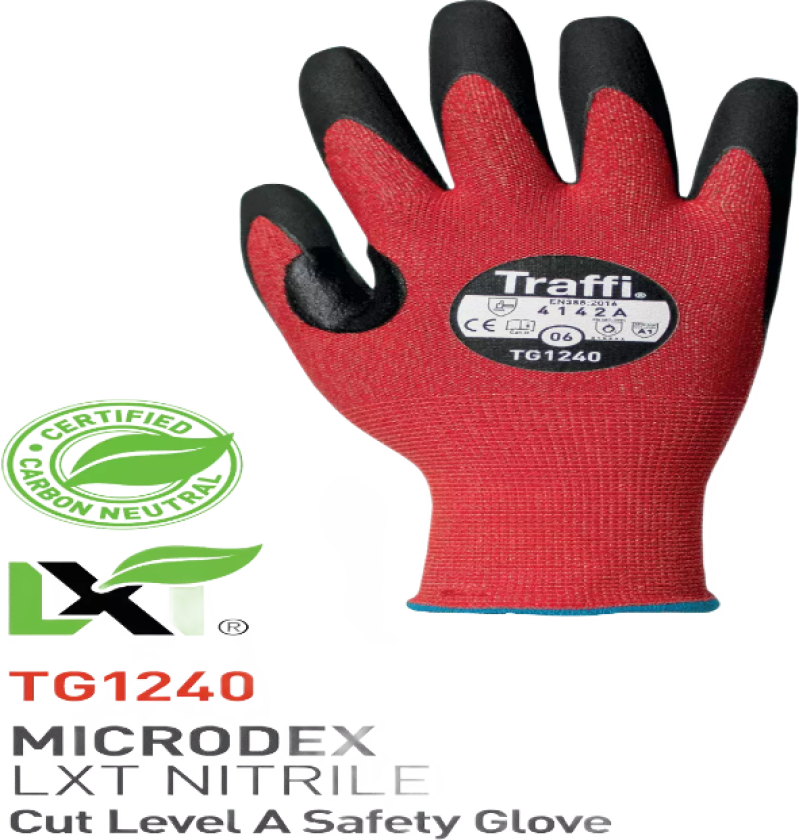 LXT Cut A MicroDex Nitrile Hanske, Rød/Svart, 10 Par, STR-TG1240-RED-06, Størrelse 06