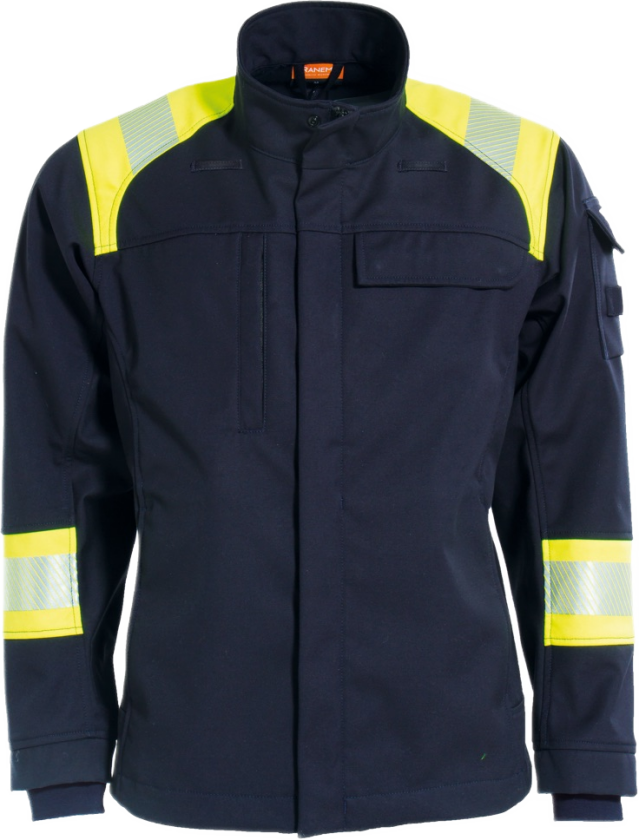 Softshelljakke – Flammehemmende, Vannavvisende (60329594-2XL, Gul/marineblå, 1 Stykk, størrelse-2XL)