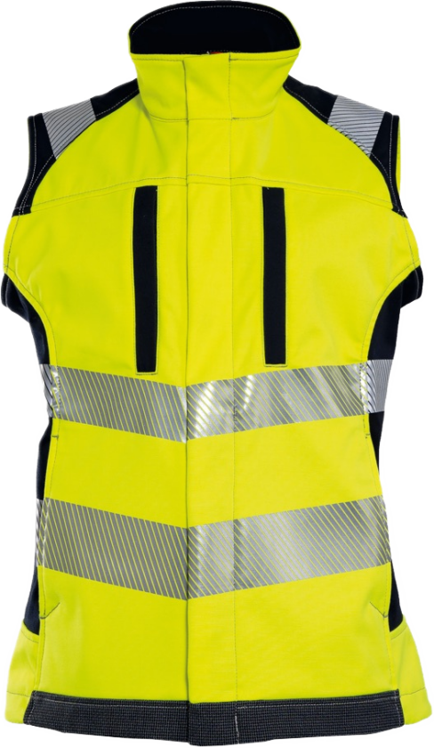 Dame Softshellvest – Flammehemmende, Vannavvisende (51699594-M, Gul/marineblå, 1 Stykk, størrelse-M)