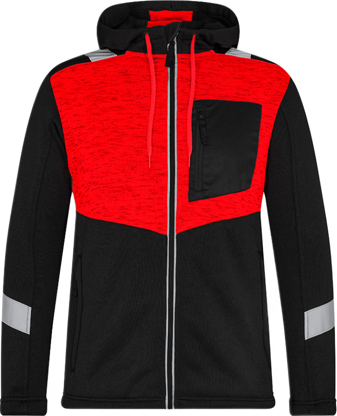 Cargo Strikket Cardigan – Myk, Refleksdetaljer (8870-256-2047-6XL, Svart/Hivis Rød, 1 Stykk, størrelse-6XL)