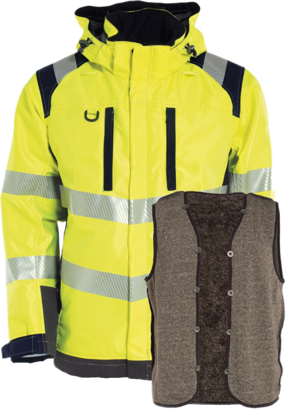 Skalljakke – Flammehemmende, Vanntett (51369494-2XL, Gul/marineblå, 1 Stykk, størrelse-2XL)