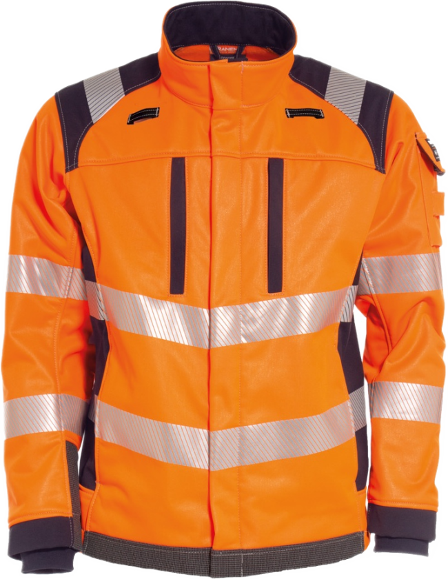 Softshelljakke – Flammehemmende, Vannavvisende (52339593-L, Oransje/marine, 1 Stykk, størrelse-L)