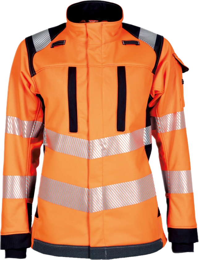 Dame Softshelljakke – Flammehemmende, Vannavvisende (52199593-2XL, Oransje/marine, 1 Stykk, størrelse-2XL)