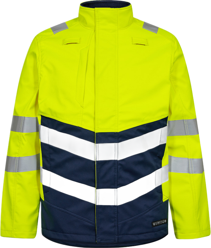 Softshelljakke – Høy synlighet, flammebeskyttelse (1324-185-38165-L, Hivis Gul/Blekkblå, 1 Stykk, størrelse-L)