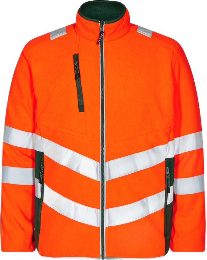 Fleecejakke – Moderne Snitt, Refleksdetaljer (1192-236-101-2XL, Hivis Oransje/Grønn, 1 Stykk, størrelse-2XL)