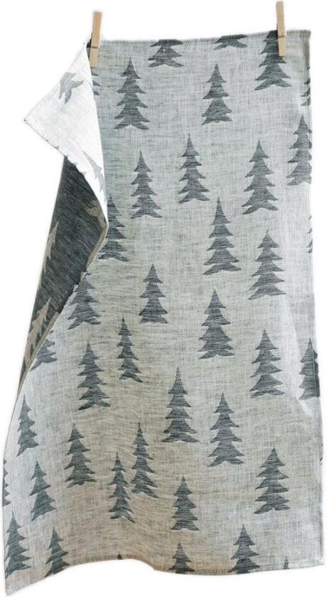 Gran kjøkkenhåndkle lin mørkegrønn-hvit