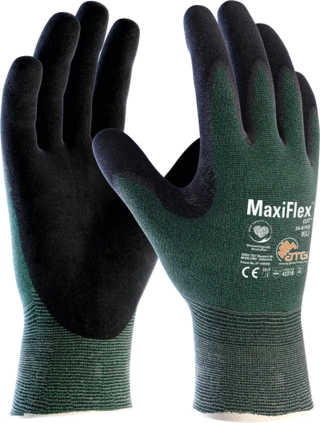 MaxiFlex Cut 3B Hansker – Høy Kuttbeskyttelse(1001306, Mørk grønn, Unisex, 12 par hansker, størrelse-9)