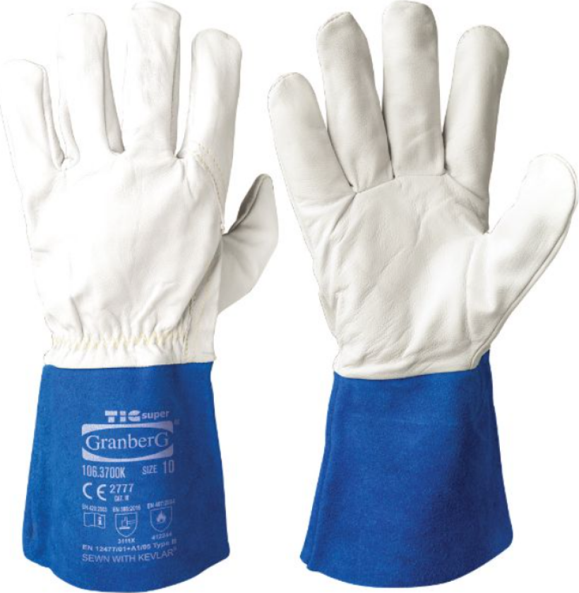 Sveisehansker – Høy slitestyrke, fingerfølsomhet (106.3700K-7, Blå hvit, 12 Par, størrelse-7)