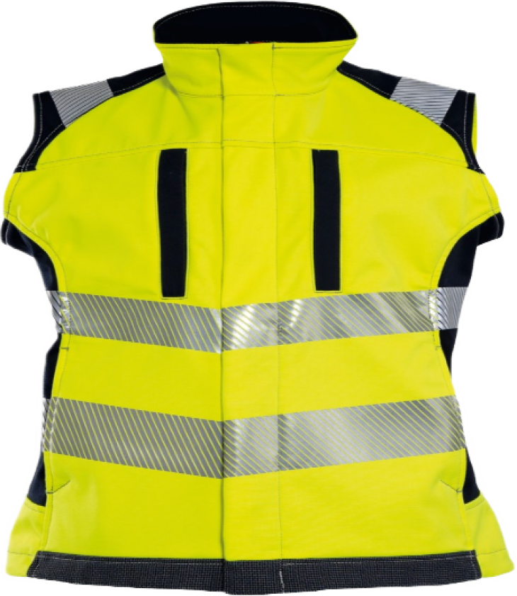 Dame Softshellvest – Flammehemmende, Vannavvisende (51699594-S, Gul/marineblå, 1 Stykk, størrelse-S)