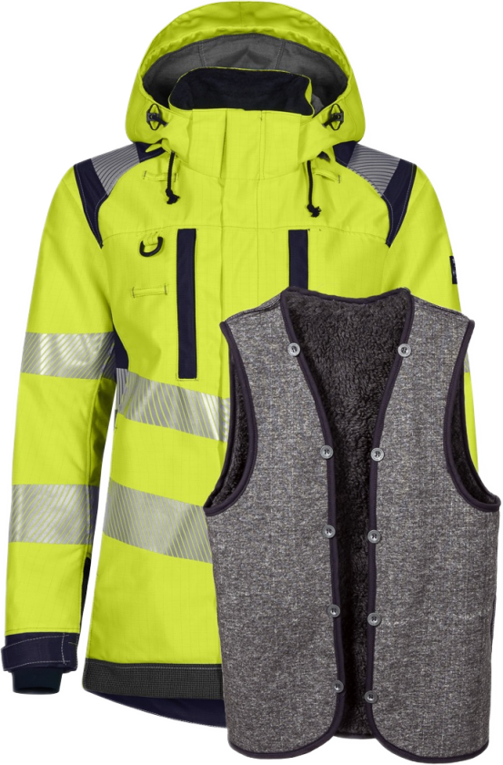 Dame Skalljakke – Flammehemmende, Vanntett (51389494-XL, Gul/marineblå, 1 Stykk, størrelse-XL)