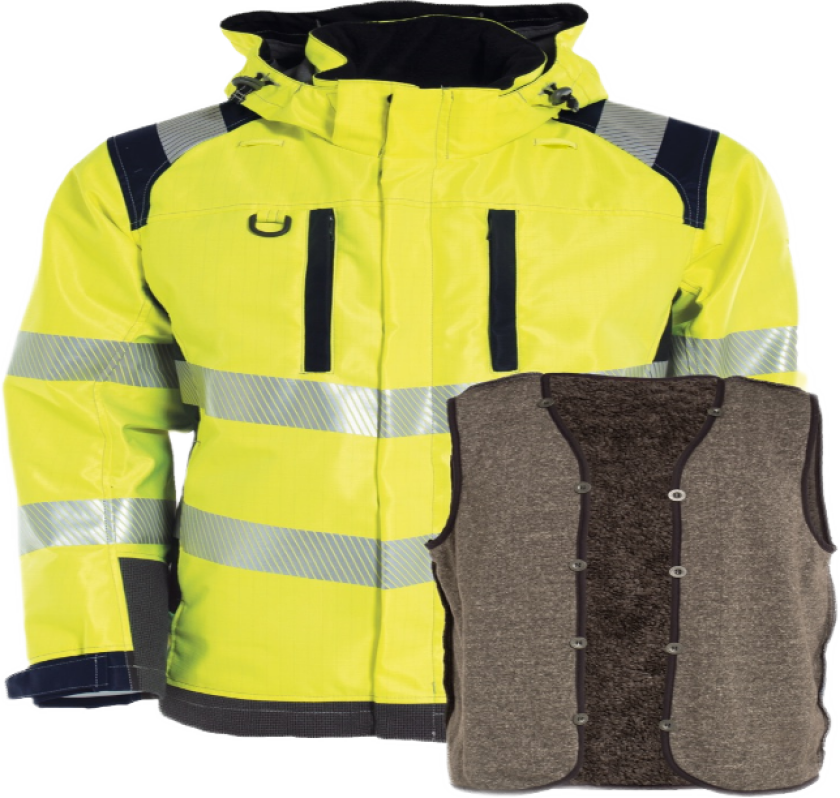 Skalljakke – Flammehemmende, Vanntett (51369494-XS, Gul/marineblå, 1 Stykk, størrelse-XS)