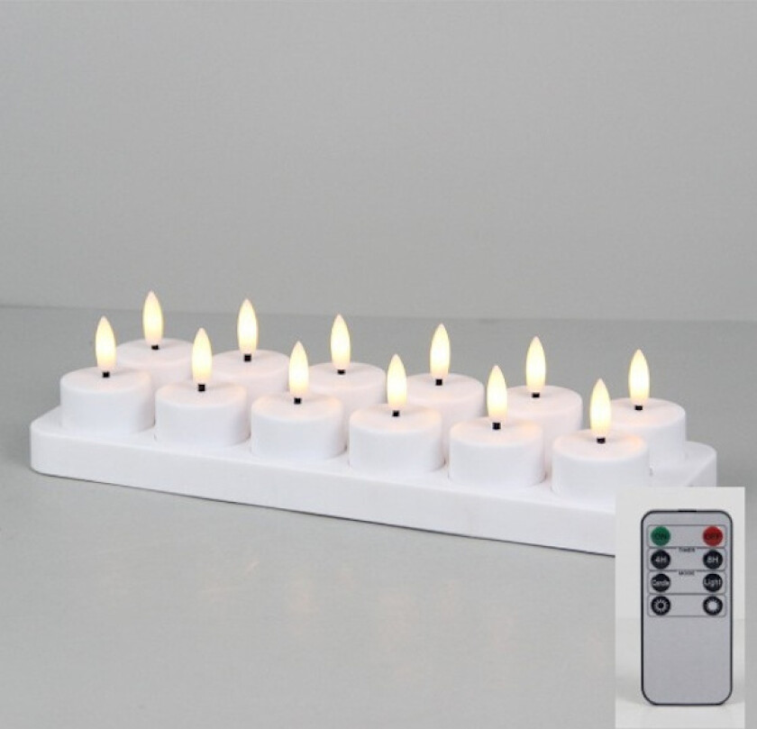 PChero Oppladbare LED Telys 12-Pakning - med Fjernkontroll og Timer for Fest/Dekorasjon, 12-Pakning med Ladestasjon - Perfekt