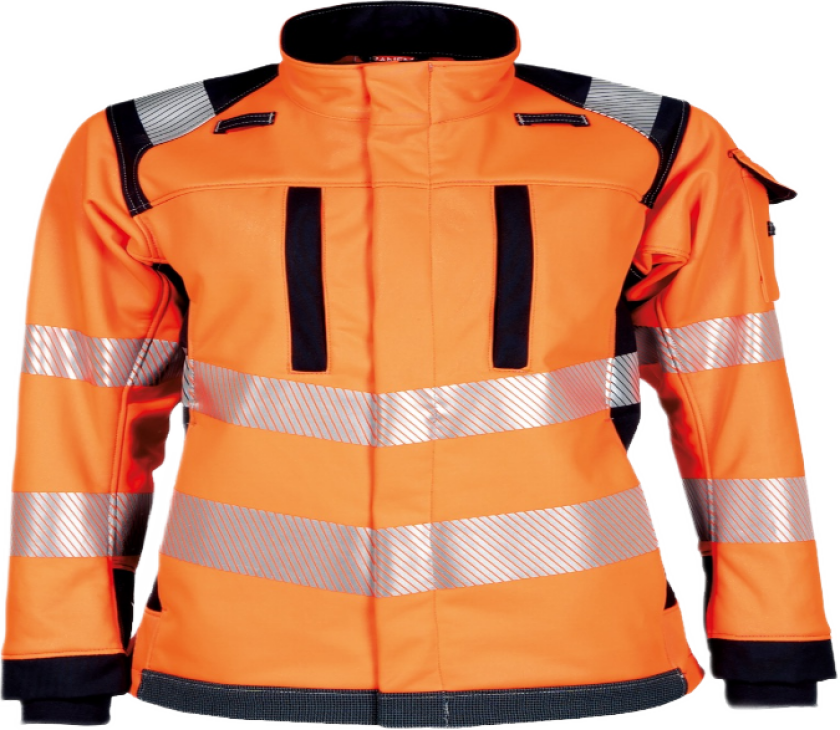 Dame Softshelljakke – Flammehemmende, Vannavstøtende (52199593-S, Oransje/marine, 1 Stykk, størrelse-S)